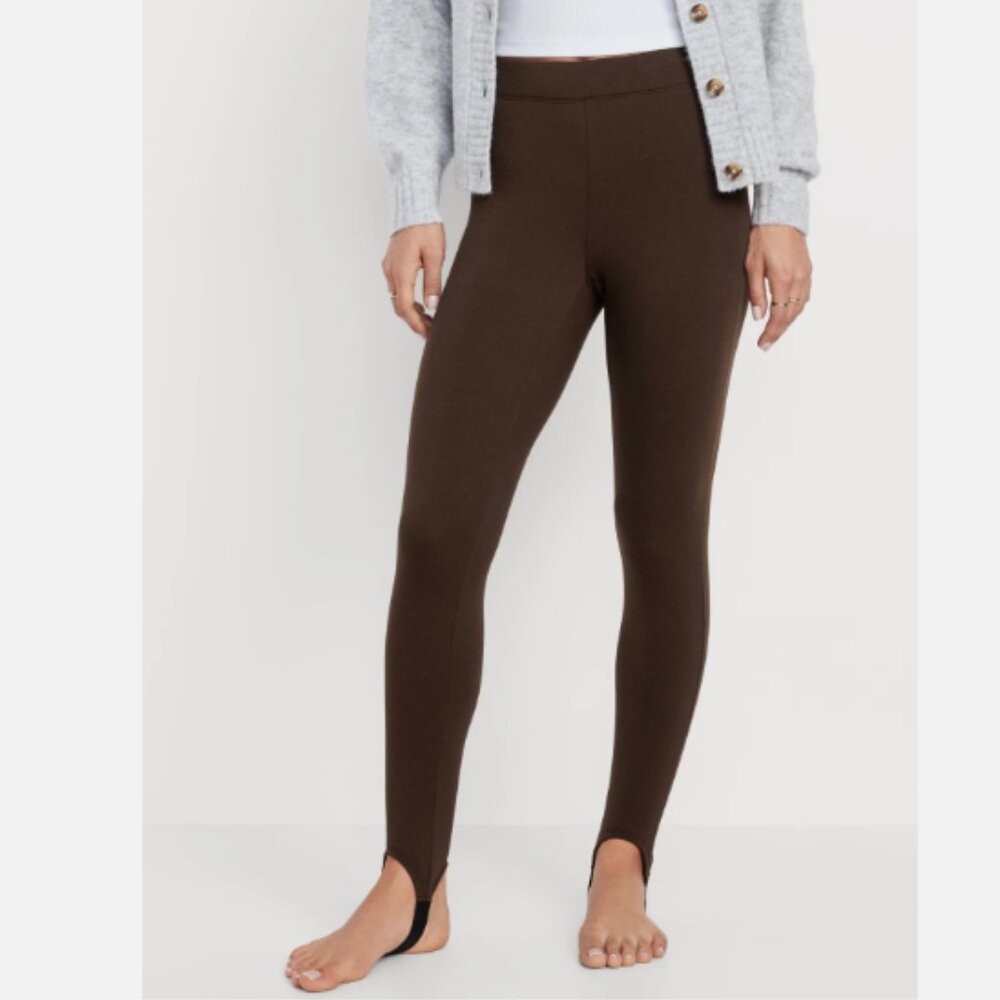 NEW Old Navy Earthen Brown High Waisted Fleece Lined Stirrup Leggings